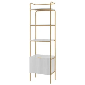 4-Tier Wooden Narrow Bookcase Display Shelf W/ 1 Door Metal Frame Edinburgh Collection - White