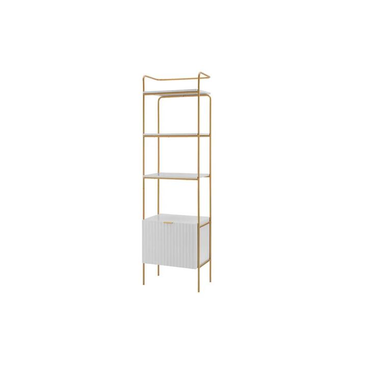 4-Tier Wooden Narrow Bookcase Display Shelf W/ 1 Door Metal Frame Edinburgh Collection - White