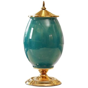 40.5cm Ceramic Oval Flower Vase with Gold Metal Base Green