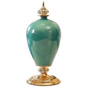 42.50cm Ceramic Oval Flower Vase with Gold Metal Base Green