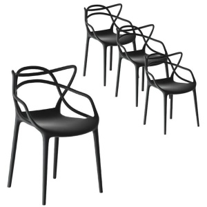 4PC Outdoor Dining Chairs PP Portable Stackable Chair Patio Furniture