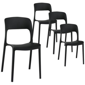 4PC Outdoor Dining Chairs Stackable PP Patio Chair Garden Furniture Black