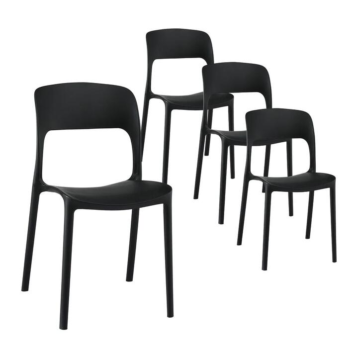 4PC Outdoor Dining Chairs Stackable PP Patio Chair Garden Furniture Black