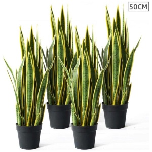 4X 50cm Artificial Indoor Yellow Edge Tiger Piran Fake Decoration Tree Flower Pot Plant