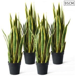 4X 95cm Artificial Indoor Yellow Edge Tiger Piran Fake Decoration Tree Flower Pot Plant