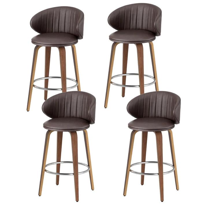 4x Artiss Bar Stools Dining Chairs Contoured Leather Wood Stool