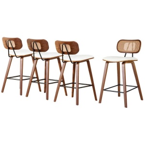 4x Artiss Bar Stools Kitchen Counter Rattan Chairs PU Leather Padding