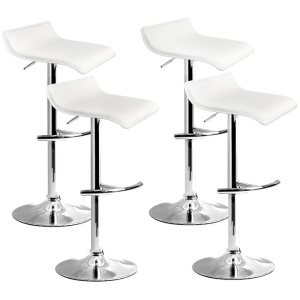 4x Bar Stools Adjustable Gas Lift Chairs White