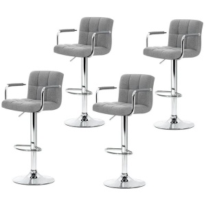 4x Bar Stools Fabric Gas Lift w/Armrest Grey