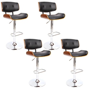 4x Bar Stools Gas Lift Leather Black