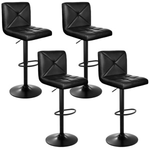 4x Bar Stools Gas Lift Leather Chair Black