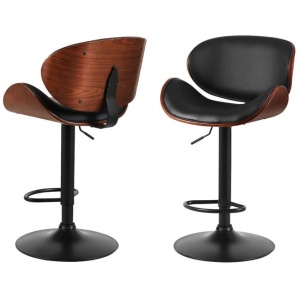 4x Bar Stools Gas Lift Leather Padded Black