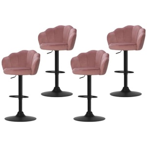4x Bar Stools Gas Lift Velvet Pink