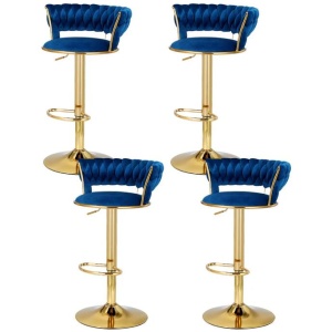 4x Bar Stools Gas Lift Velvet Woven Backrest Navy