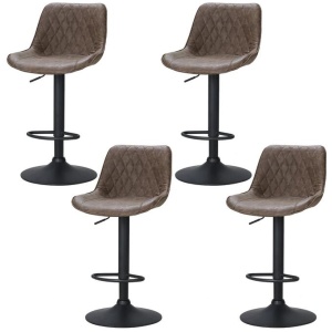 4x Bar Stools Gas Lift Vintage Leather Brown