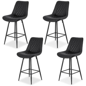 4x Bar Stools Kitchen Dining Chair Counter Stool Diamond PU Leather Black