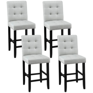 4x Bar Stools Kitchen Dining Chairs Counter Fabric Stool Wooden Ada Grey
