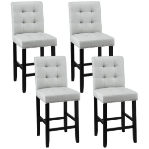 4x Bar Stools Kitchen Dining Chairs Counter Fabric Stool Wooden Ada Grey