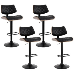 4x Bar Stools Kitchen Dining Chairs Gas Lift Stool Wooden Leather Black