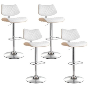 4x Bar Stools Kitchen Dining Chairs Gas Lift Stool Wooden Leather White