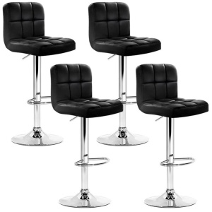 4x Bar Stools Leather Gas Lift Black