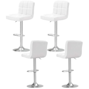 4x Bar Stools Leather Gas Lift White