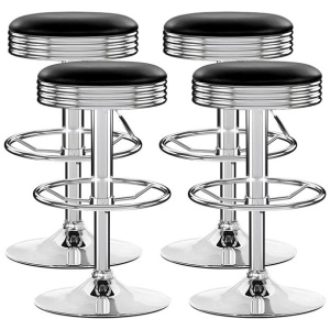 4x Bar Stools Leather Padded Gas Lift Silver