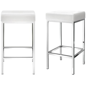 4x Bar Stools Leather Padded Metal White
