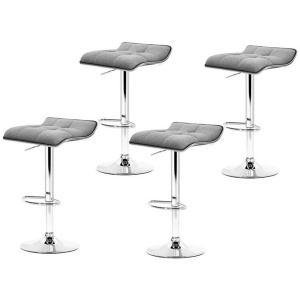 4x Bar Stools Linen Padded Gas Lift