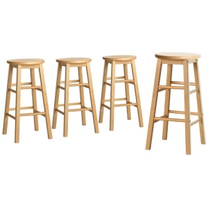 4x Bar Stools Round Chairs Wooden Nature