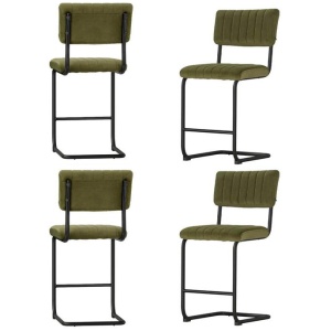 4x Bar Stools Velvet Chairs Green