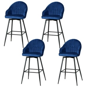 4x Bar Stools Velvet Swivel Metal Legs Blue