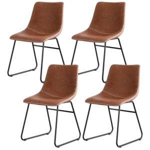 4x Dining Chairs Retro PU Leather Kitchen Lounge Cafe Accent Chair Brown