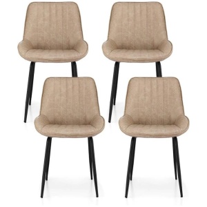 4x Dining Chairs Retro PU Leather Kitchen Lounge Cafe Accent Chair Khaki