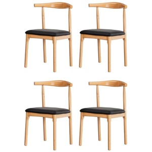 4x Dining Chairs Rubber Wood Leather Seat Black