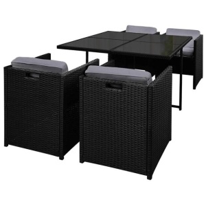 5 Piece Wicker Outdoor Dining Set - Black