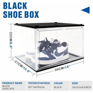 5PC Black Stackable Shoe Display Box Hard Acrylic Sneaker Storage Containers Case