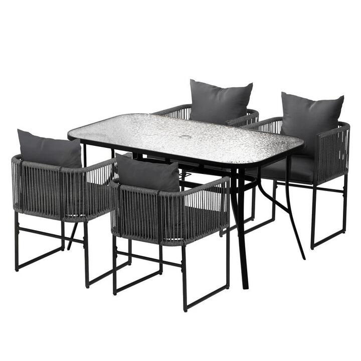 5PC Outdoor Dining Set Table and Chairs Patio Furniture Garden Bistro Set Black