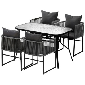 5PCS Outdoor Dining Set Table and Chairs Rope Patio Furniture Garden Black