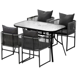 5PCS Outdoor Dining Set Table and Chairs Rope Patio Furniture Garden Black