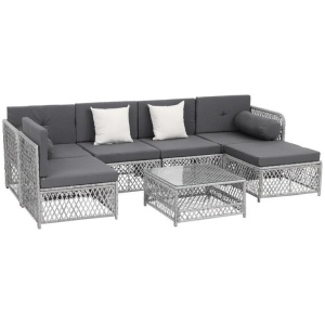 6 Seater Outdoor Sofa Set 7PCS Table Chair Set Garden Rattan Patio Furniture