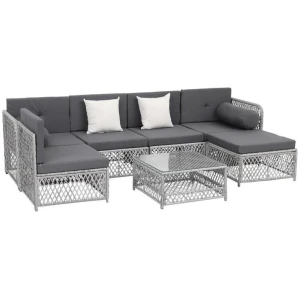 6 Seater Outdoor Sofa Set 7PCS Table Chair Set Garden Rattan Patio Furniture