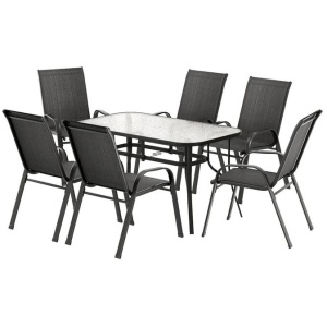 7PC Outdoor Dining Set Table and Chairs Patio Furniture Bistro Set Garden Black