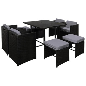 9 Piece Wicker Outdoor Dining Set - Black & Grey