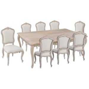9pcs Large Sizes Oak Wood White Washed Finish Dining Set