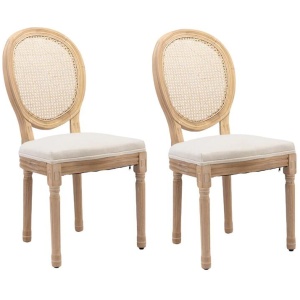 AADEN 2x Rattan Dining Chairs with Solid Wood Legs- Beige