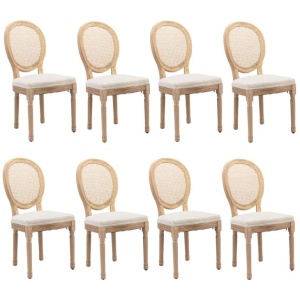AADEN 8x Rattan Dining Chairs with Solid Wood Legs- Beige