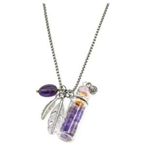 AMRITA COURT Aroma Necklace Crystal Bottle Amethyst + Purify Essential Oil 10ml Pk
