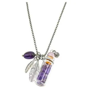 AMRITA COURT Aroma Necklace Crystal Bottle Amethyst + Purify Essential Oil 10ml Pk