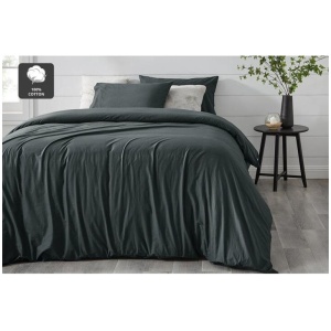 Aesop Stone Wash 100% Cotton Quilt Cover Set - Charcoal, Queen